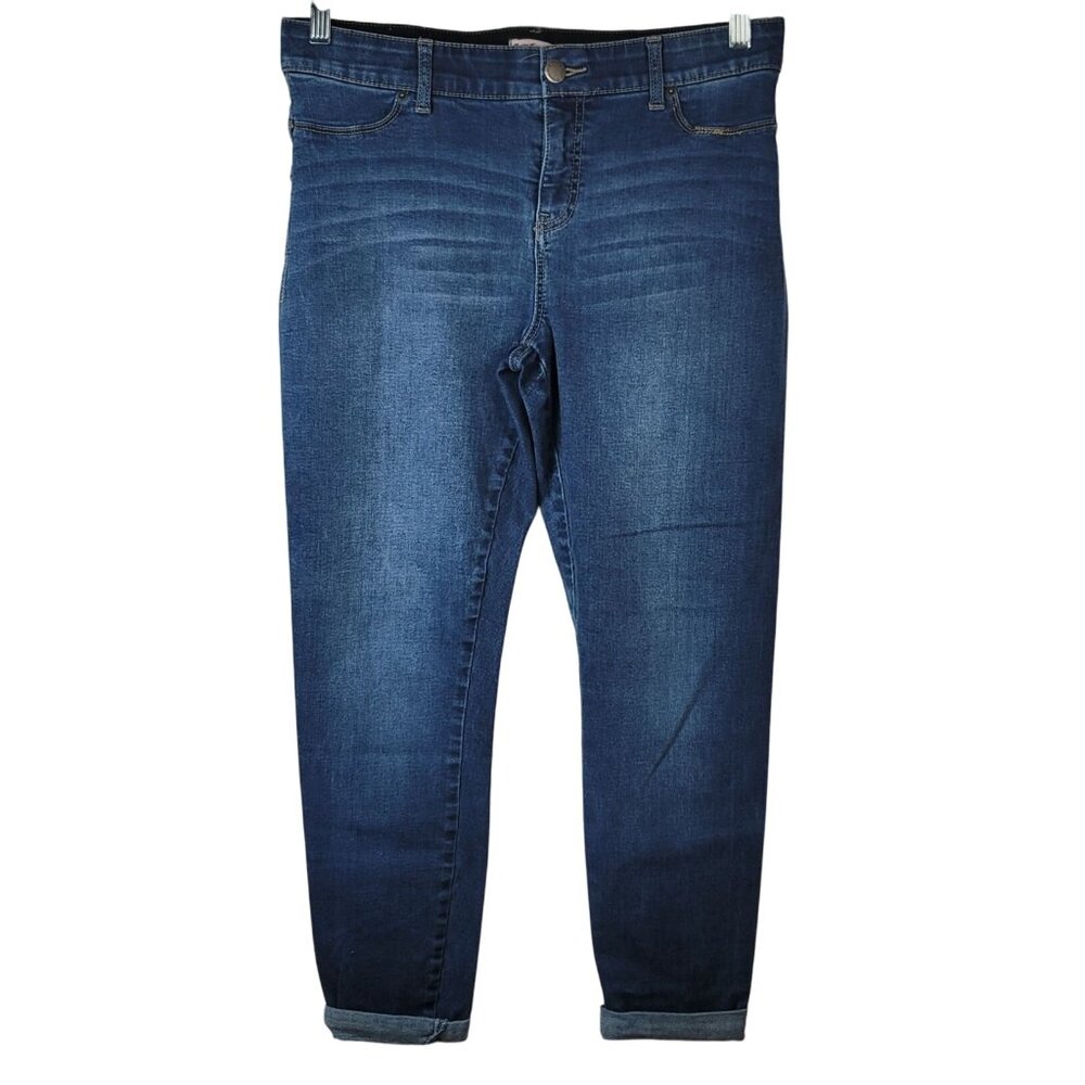 Juicy Couture Ankle Jeans Blue Size 12 Zip Button Rolled Cuff Tapered Cropped